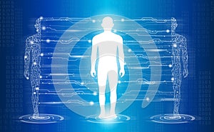 Abstract background technology concept in blue light,brain and human body heal