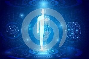 abstract background technology concept in blue light,brain and human body heal