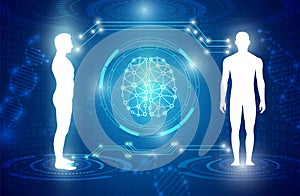 abstract background technology concept in blue light,brain and human body heal