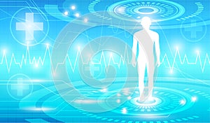 abstract background technology concept in blue light,brain and human body heal