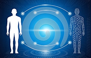 Abstract background technology concept in blue light,brain and human body heal