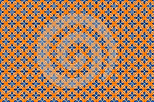 Abstract background texture in geometric ornamental style in orange and blue color. symmetric design template with red, green and