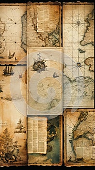 Abstract background on the theme of travel, adventure and discovery. Old hand drawn map with vintage sailing yachts