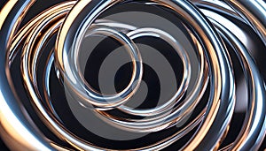 Abstract background toroid made of chrome metal waves.