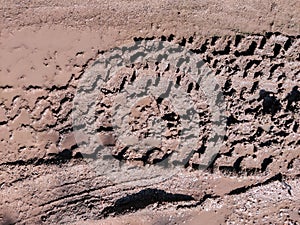 Abstract background. Traces of tires from a car or truck in the mud