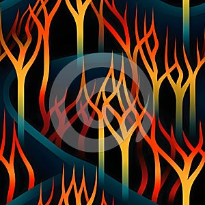 Abstract background with tree branches and fire. Vector illustration. Eps 10
