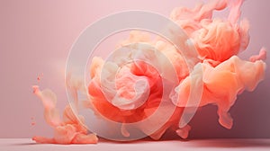 Abstract background in trendy peachy pink color with fluffy dust and smoke clouds. Template with copy space for various concepts
