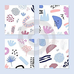 Abstract background in trendy style with botanical and geometric elements, textures.