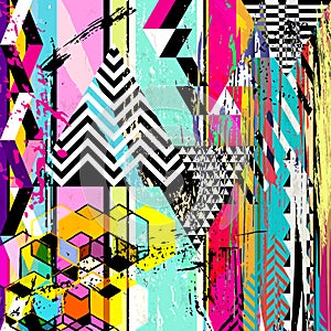 Abstract background with triangles, stripes, paint strokes and splashes
