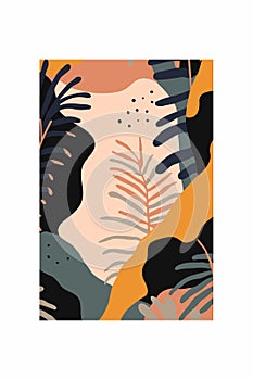 Abstract background with tropical leaves. Hand drawn vector illustration in minimal style