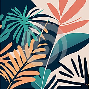 Abstract background with tropical leaves. Hand drawn vector in minimal style. generative AI