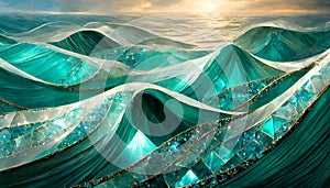 Abstract background with turquoise waves and diamonds