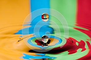 Abstract background two colorful water droplets making splash