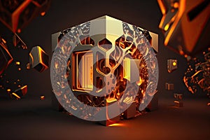 The abstract background uses a cube pattern with a metallic. Generative Ai