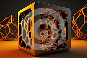 The abstract background uses a cube pattern with a metallic. Generative Ai