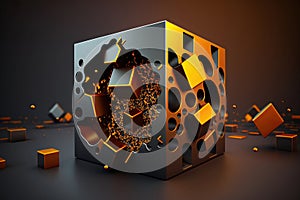 The abstract background uses a cube pattern with a metallic. Generative AI