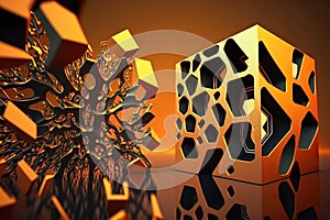 The abstract background uses a cube pattern with a metallic. Generative AI