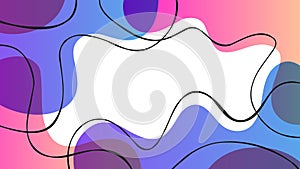 Abstract background with various dynamic liquid color shapes and black wavy lines for creative graphic design.