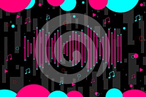 Abstract background. Vector illustration. Background in the style of  social media. Sound bar and music notes. Funny party design photo