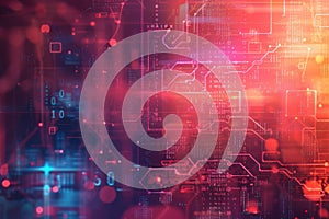 Abstract background visualizing AI algorithms, neural networks, and digital data.