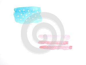 Abstract background with watercolor bursh stroke blue and red with star isolated on whithe background.