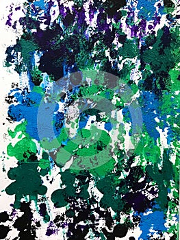 abstract background watercolours painting on canvas with blue and green photo