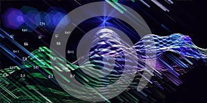 Abstract background  wave algorithm analyze data with blurred lines. Quantum cryptography concept. Analytics algorithms data. Big