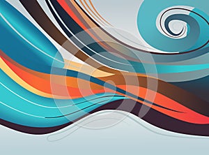 Abstract background with waves and curls of blue and orange.