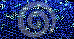 abstract background from waves of hexagons from stripes and lines of bright blue beautiful magical energetic glowing neon.