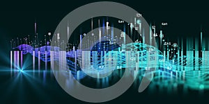 Abstract background with wavy algorithm analyze data and  blurred lines. Big data. Quantum cryptography.  Analytics algorithms