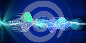 Abstract background with wavy wireframe grid analyze data with blurred lines. Quantum cryptography concept.  Analytics algorithms