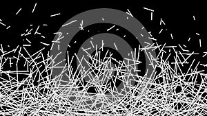 Abstract Background of a Web of Tangled White Strips in a Chaotic Pattern over Black.