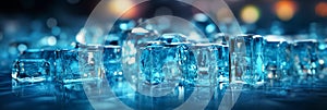 Abstract background for website header. Blue ice cubes on dark background. Banner backdrop. Generative AI