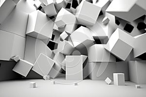 Abstract background, white cubes, 3D. AI generative