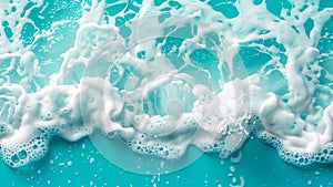 Abstract background of white foam on turquoise water. Summer vacation concept.