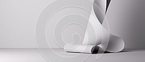 Abstract background of white folded paper ribbon. Minimalist wallpaper, curvy scroll. 3d render