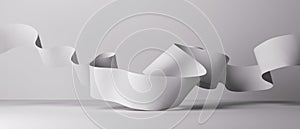 Abstract background of white folded paper ribbon. Minimalist wallpaper, curvy scroll. 3d render