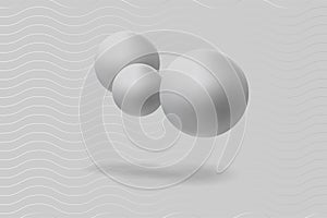 Abstract background of white and gray colors. A texture with horizontal wavy lines and spheres in the air. Vector illustration