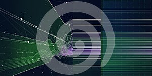 Abstract background white grid in color graph with dots and lines. Technology wireframe interlacement concept in virtual space