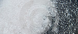 Abstract background of white snow and transparent ice . Natural texture. Winter time of the year