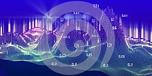 Abstract background with wireframe algorithm analyze data and blurred lines. Big data. Analytics algorithms data. Banner for