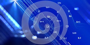Abstract background with wireframe algorithm analyze data and blurred lines. Quantum cryptography concept. Analytics algorithms