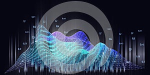 Abstract background with wireframe analytical  algorithm analyze data with blurred lines. Big data.  Quantum cryptography concept