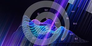 Abstract background with wireframe analytical  algorithm analyze data with blurred lines.  Quantum cryptography concept. Big data
