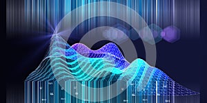 Abstract background with wireframe analytical algorithm data analyze  with blurred lines. Big data. Quantum cryptography concept
