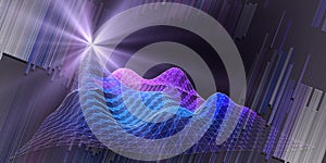Abstract background with wireframe analytical algorithm data analyze  with blurred lines. Quantum cryptography concept. Analytics