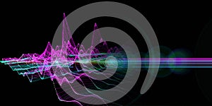 Abstract  background with wireframe graph from grid on black. Visual technology presentation of analytics color lines algorithms