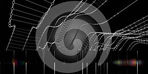 Abstract background wireframe graph from white grid and circles on black. Technology polygonaly with lines concept in virtual