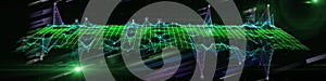 Abstract  background with wireframe  grid and color  lines on black. Visual 3d presentation of analysis research.  Computing