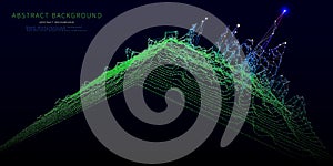 Abstract background with wireframe grid connecting dots and data on blue. Analytics data algorithms. Computing concept. Big Data.